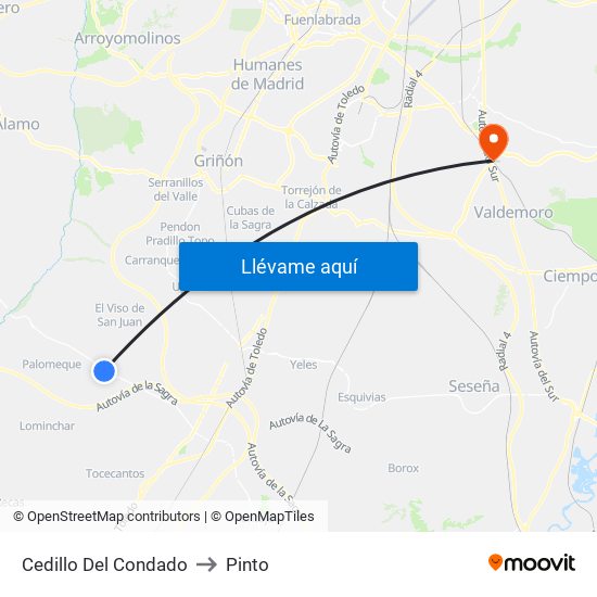 Cedillo Del Condado to Pinto map