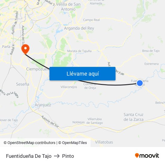 Fuentidueña De Tajo to Pinto map