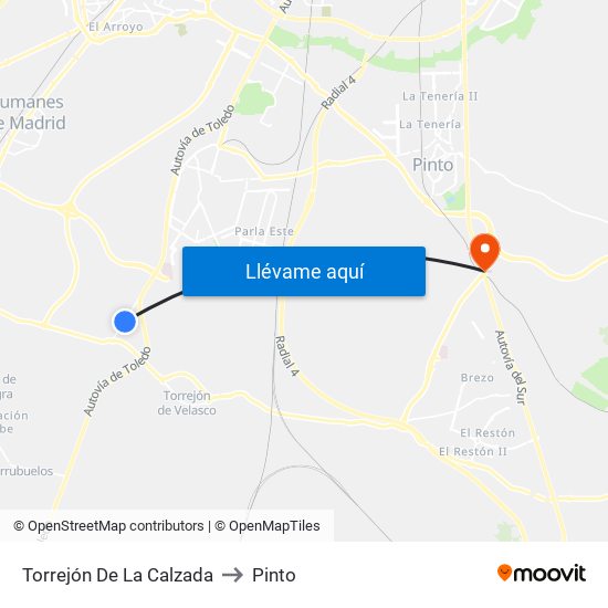 Torrejón De La Calzada to Pinto map