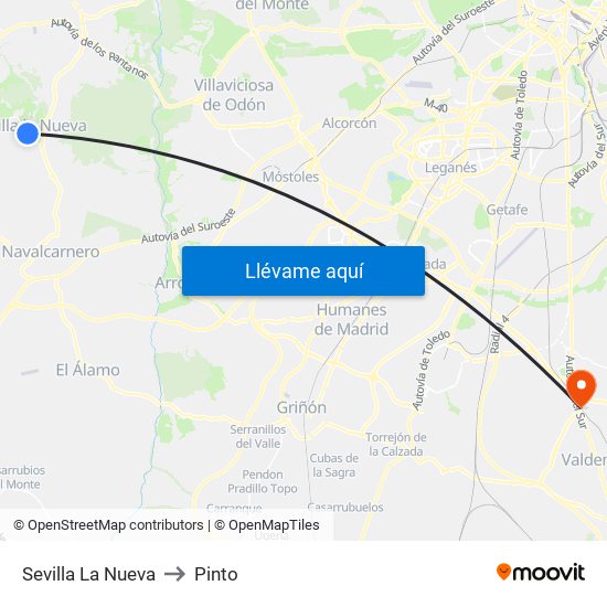 Sevilla La Nueva to Pinto map