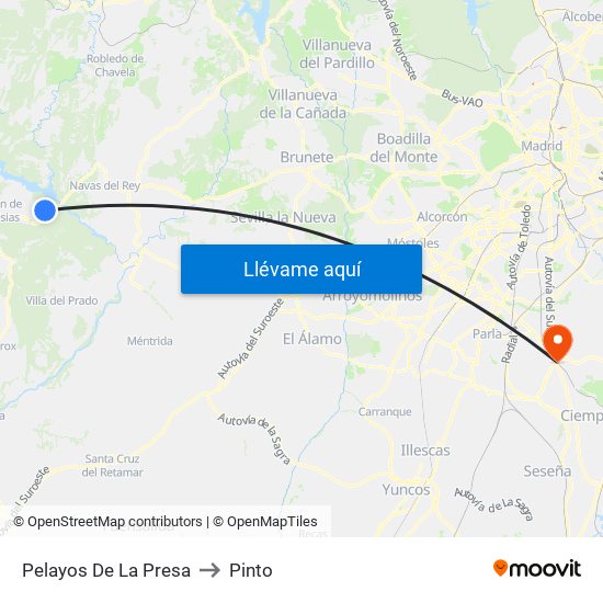 Pelayos De La Presa to Pinto map
