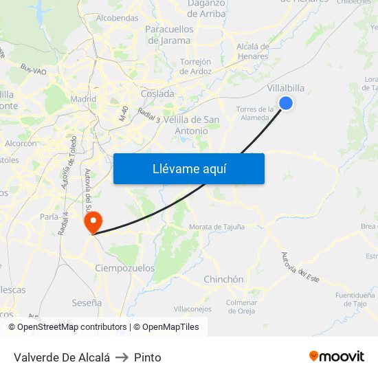Valverde De Alcalá to Pinto map