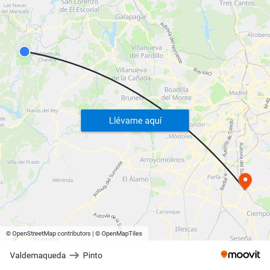 Valdemaqueda to Pinto map