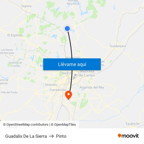 Guadalix De La Sierra to Pinto map