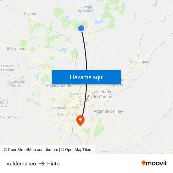 Valdemanco to Pinto map