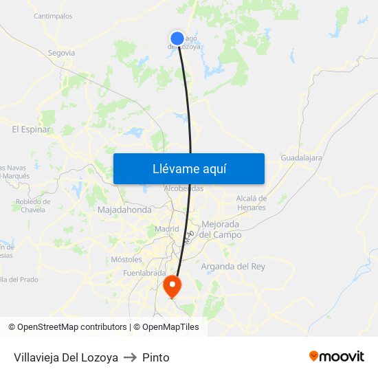 Villavieja Del Lozoya to Pinto map