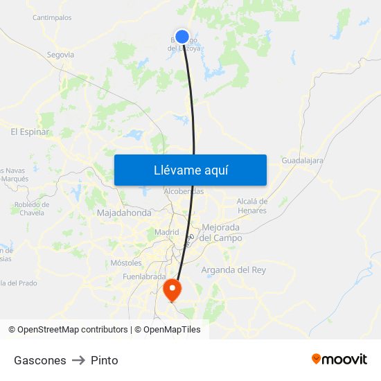 Gascones to Pinto map