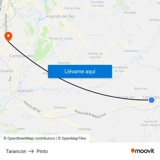 Tarancón to Pinto map
