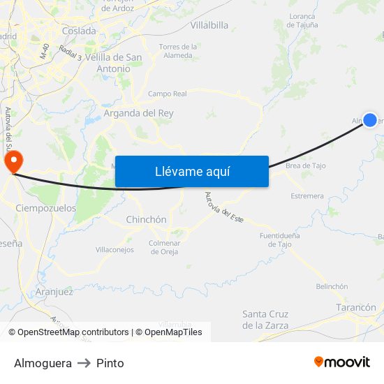 Almoguera to Pinto map