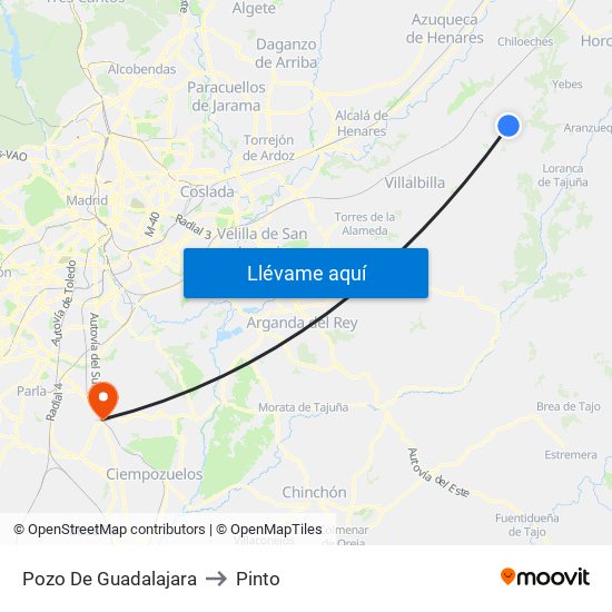 Pozo De Guadalajara to Pinto map