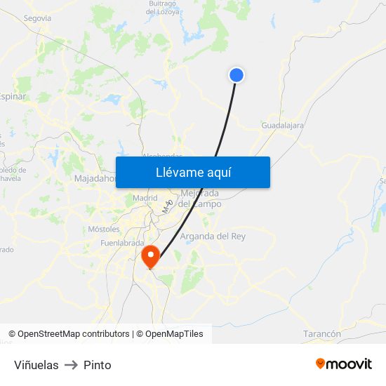 Viñuelas to Pinto map
