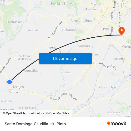 Santo Domingo-Caudilla to Pinto map