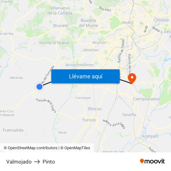 Valmojado to Pinto map