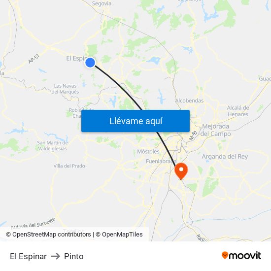 El Espinar to Pinto map