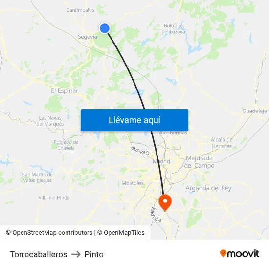 Torrecaballeros to Pinto map