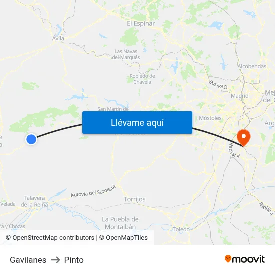 Gavilanes to Pinto map