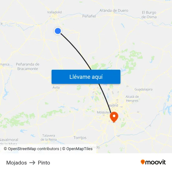 Mojados to Pinto map