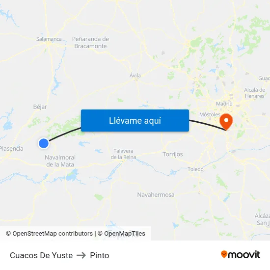 Cuacos De Yuste to Pinto map