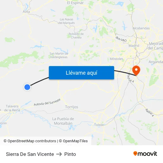 Sierra De San Vicente to Pinto map