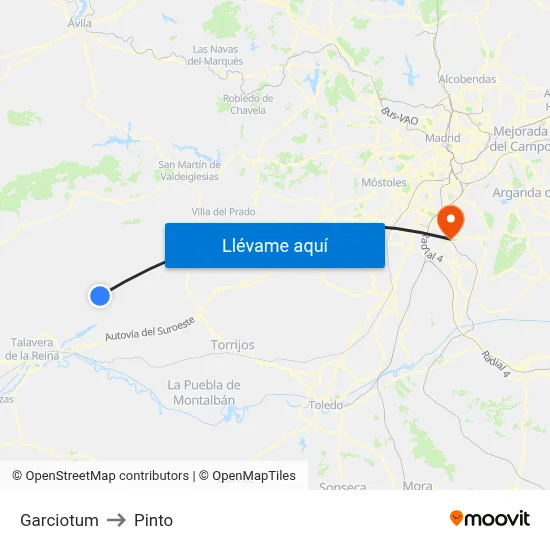 Garciotum to Pinto map
