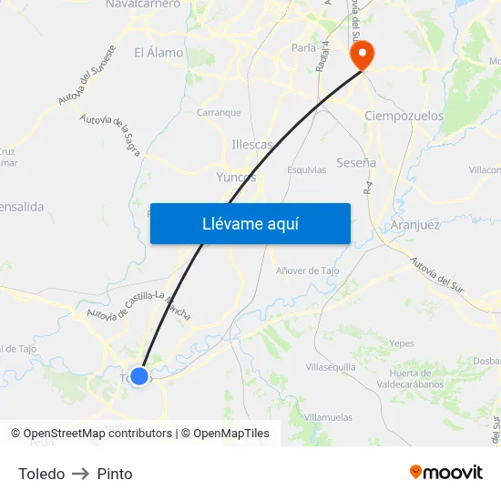 Toledo to Pinto map