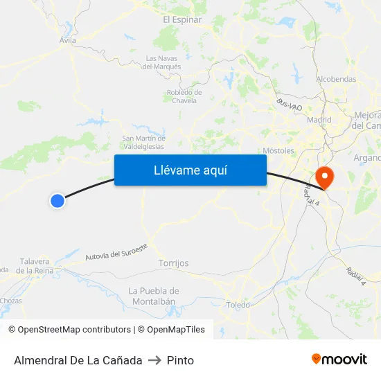 Almendral De La Cañada to Pinto map