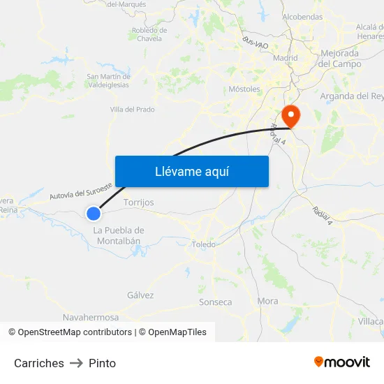 Carriches to Pinto map