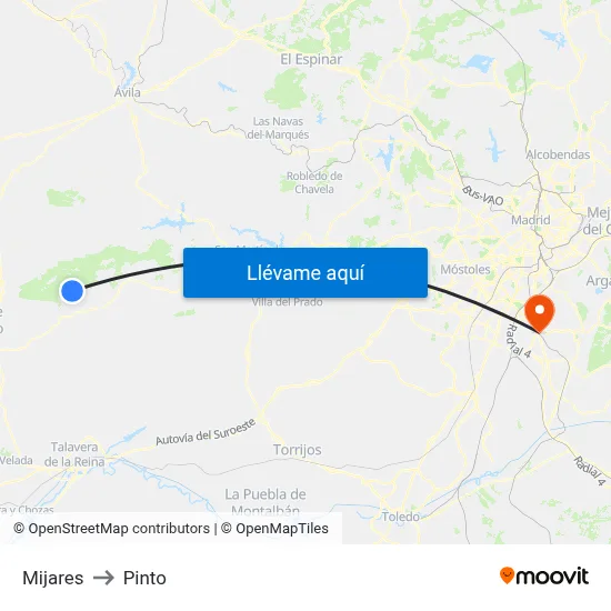 Mijares to Pinto map