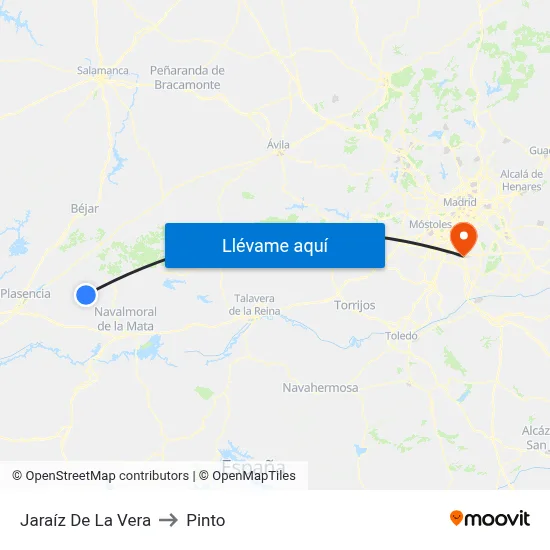 Jaraíz De La Vera to Pinto map