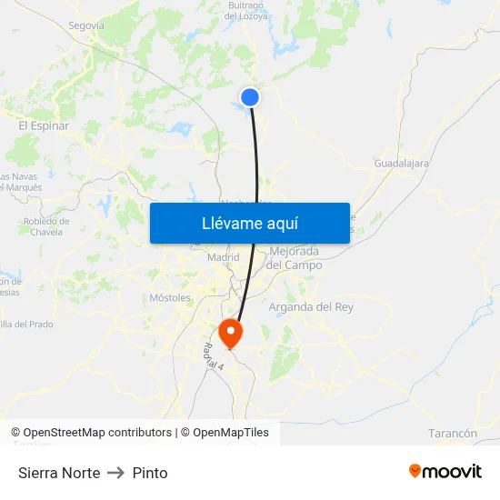 Sierra Norte to Pinto map