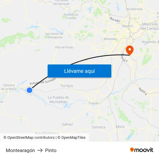 Montearagón to Pinto map