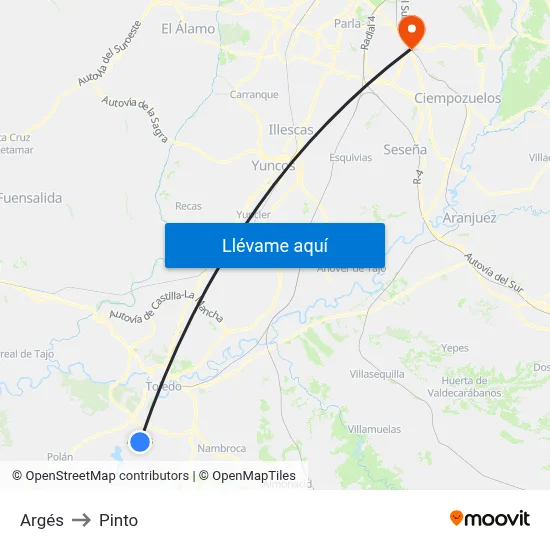 Argés to Pinto map