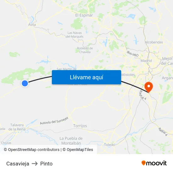 Casavieja to Pinto map