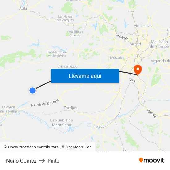Nuño Gómez to Pinto map