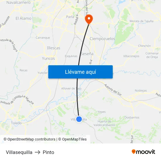 Villasequilla to Pinto map