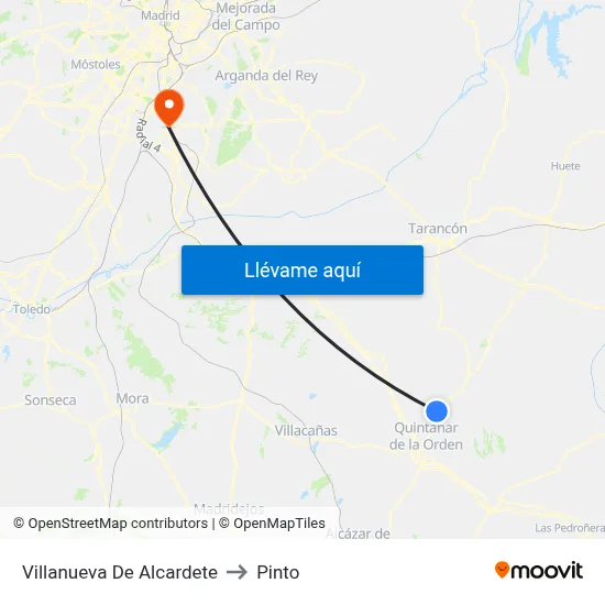 Villanueva De Alcardete to Pinto map