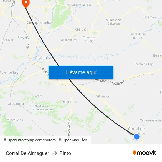 Corral De Almaguer to Pinto map