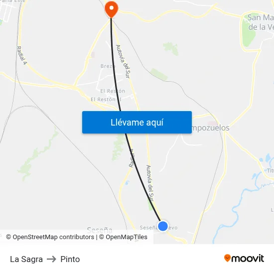La Sagra to Pinto map