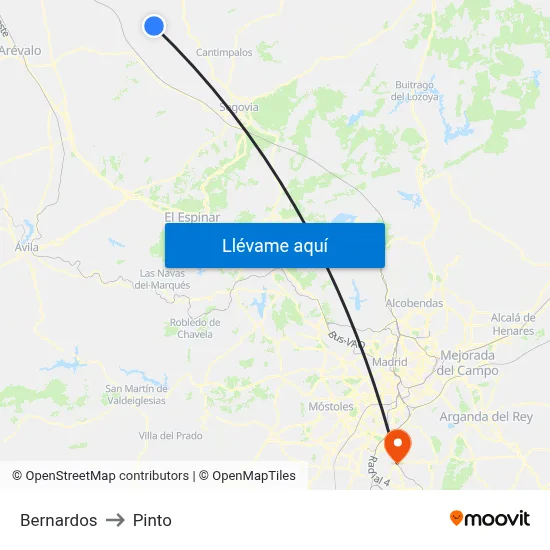 Bernardos to Pinto map