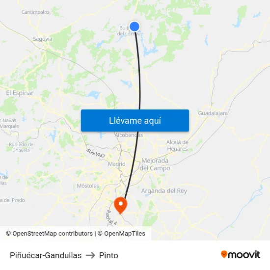 Piñuécar-Gandullas to Pinto map