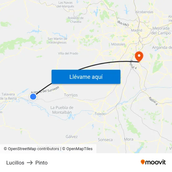 Lucillos to Pinto map