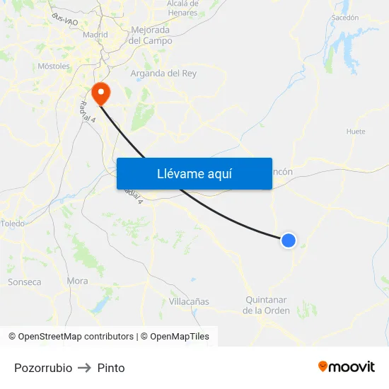 Pozorrubio to Pinto map