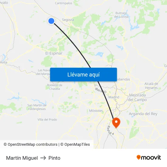 Martín Miguel to Pinto map