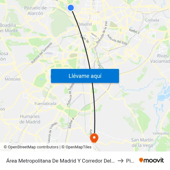 Área Metropolitana De Madrid Y Corredor Del Henares to Pinto map