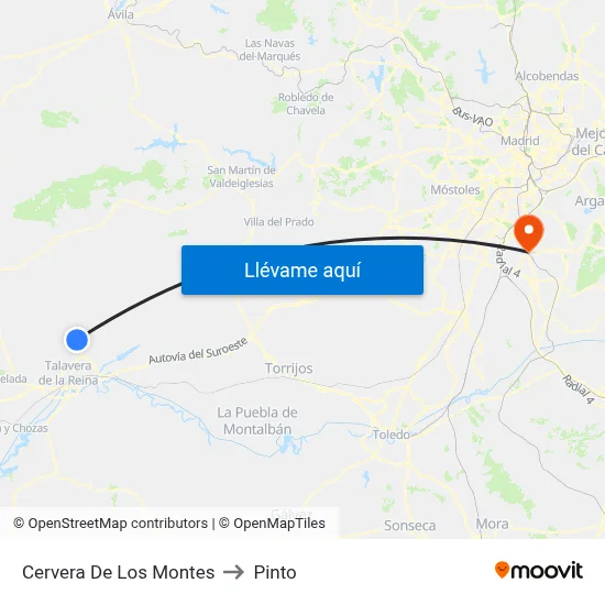 Cervera De Los Montes to Pinto map