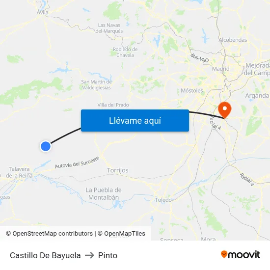 Castillo De Bayuela to Pinto map
