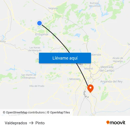 Valdeprados to Pinto map