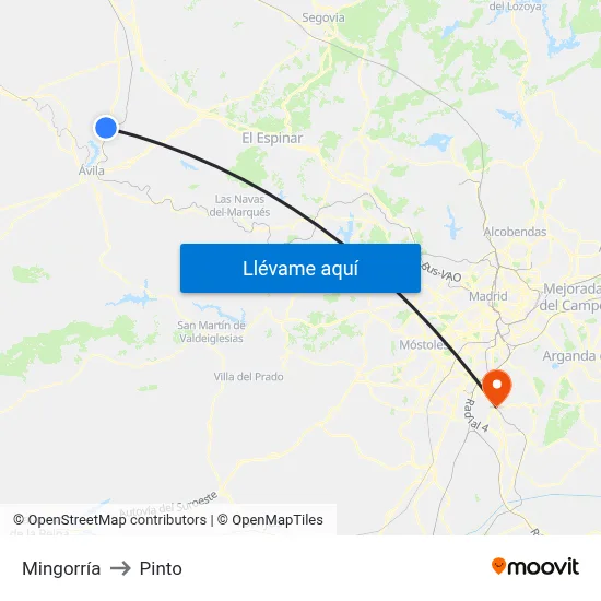 Mingorría to Pinto map