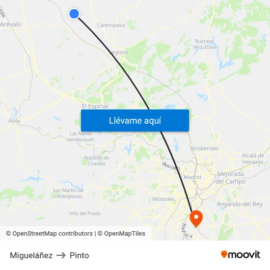 Migueláñez to Pinto map