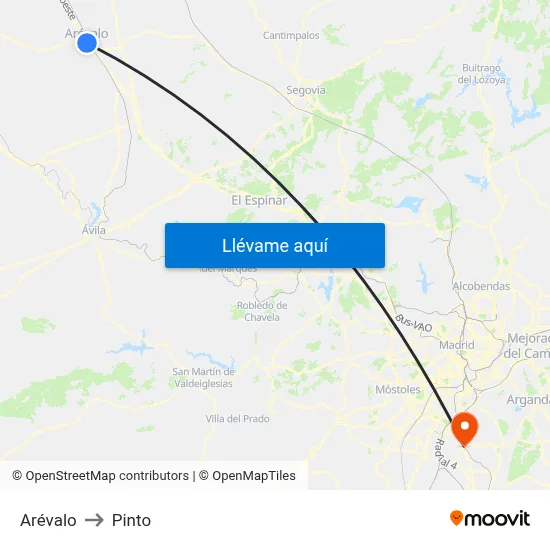 Arévalo to Pinto map